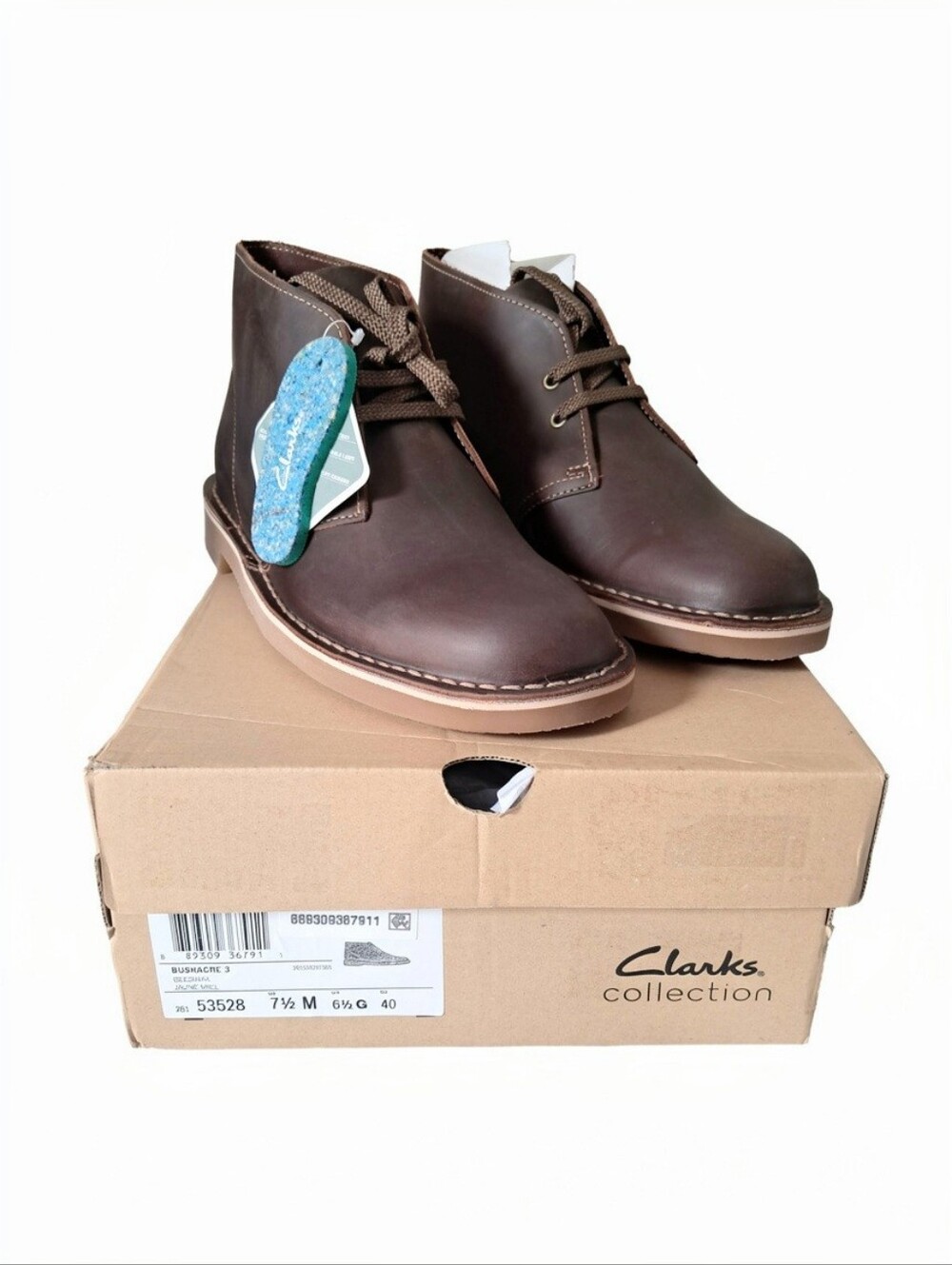 Clark's Mens Bushacre 3 Chukka Beewax Leather Jaune Miel Boots Size 7.5 Brown